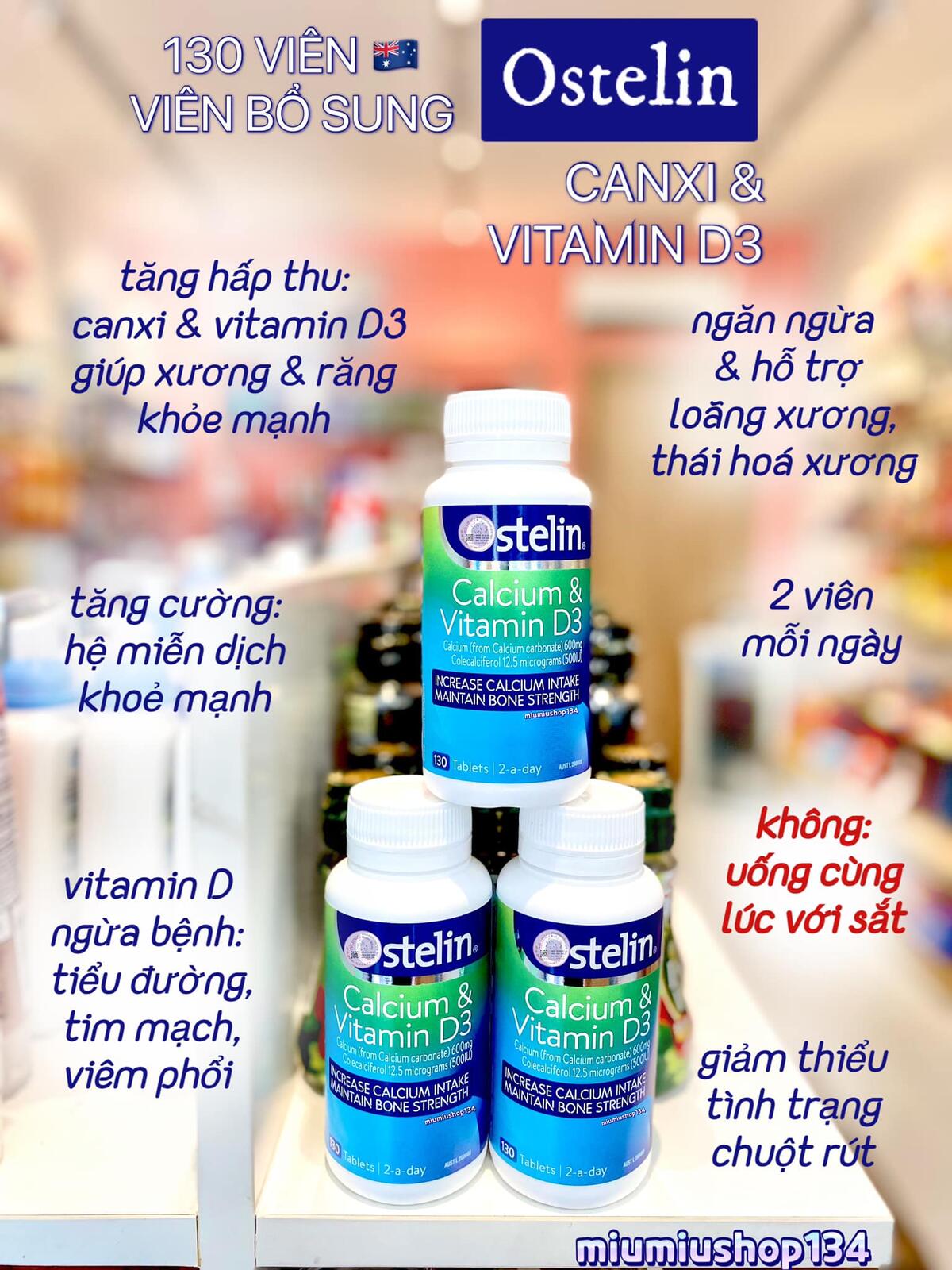 🦴VIÊN BỔ SUNG VITAMIN D & CANXI OSTELIN ÚC- 130 VIÊN 🇦🇺