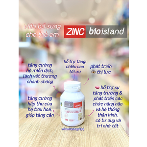 Viên nhai bổ sung Bioisland Zinc - Kẽm 120 viên 🇦🇺 từ 1 tuổi trở lên