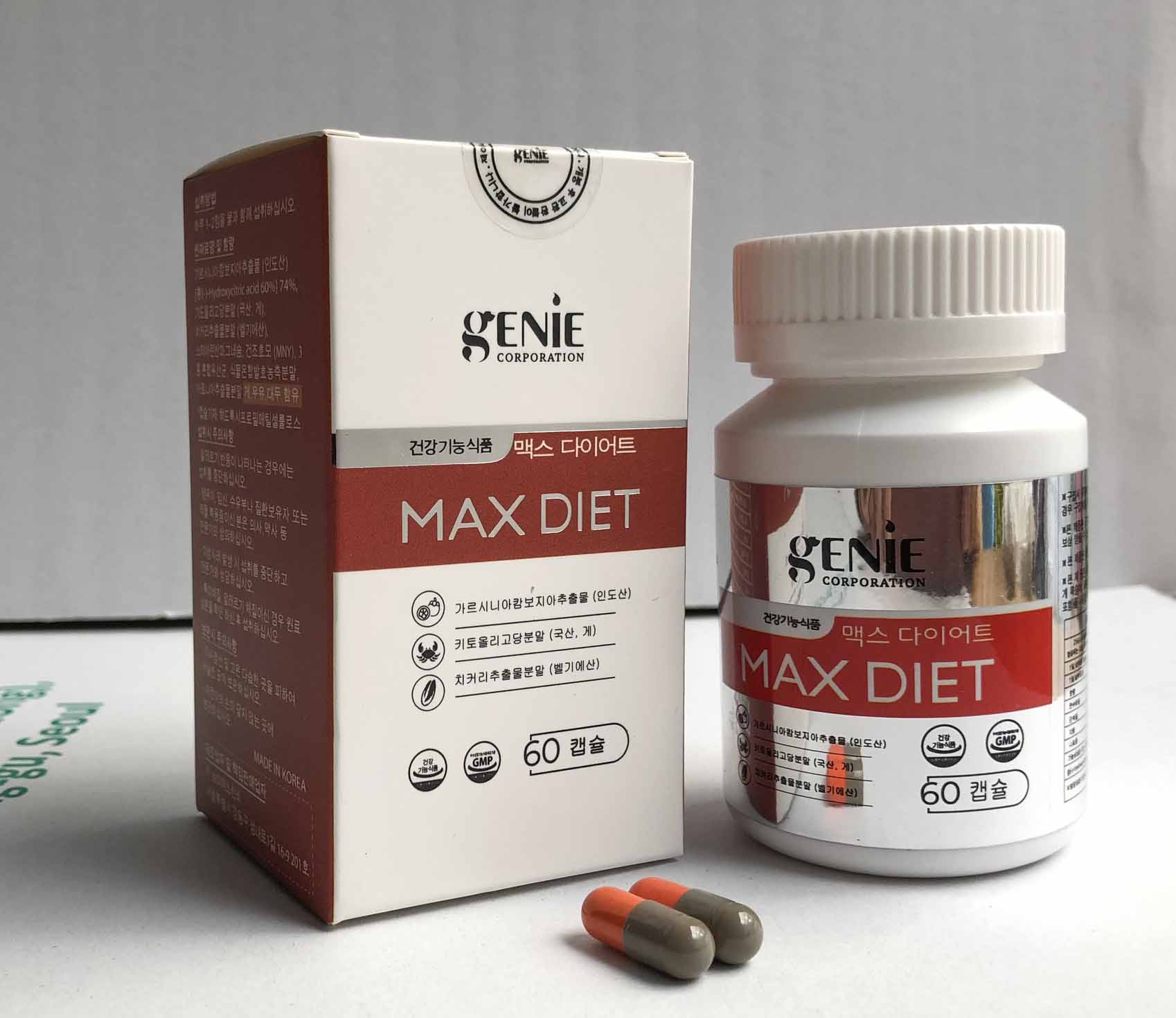 Viên Uống Giảm Cân Max Diet Genie Hàn Quốc Hộp 60 Viên dành cho cơ địa nhờn thuốc, 100% từ thiên nhiên