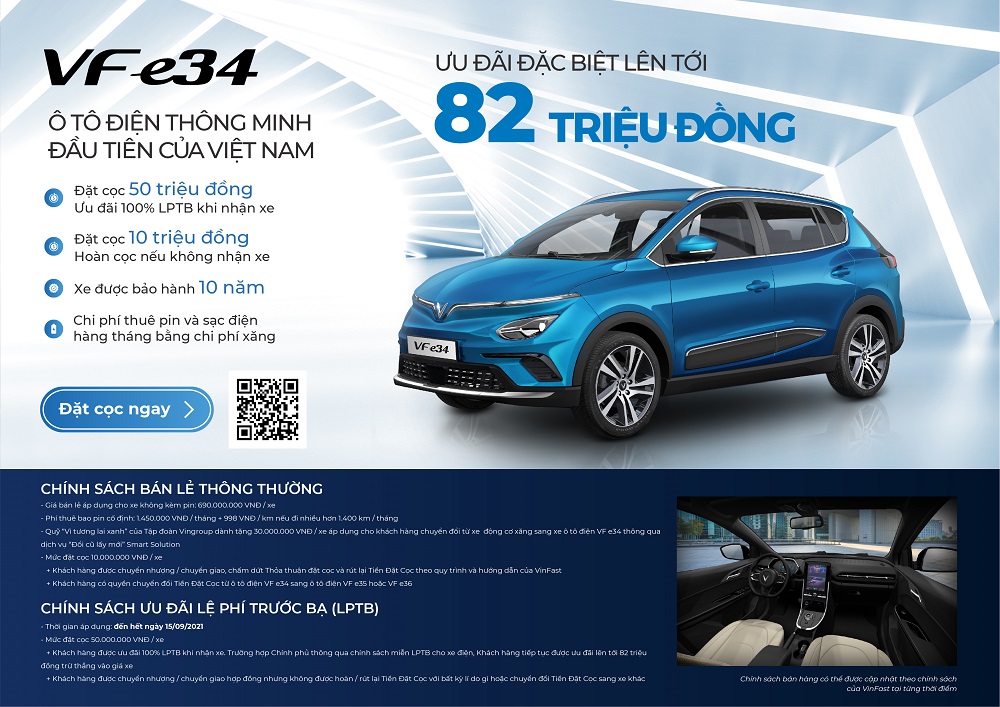 Tiết kiệm đến 290 triệu khi đặt cọc VF e34 trong tháng 8