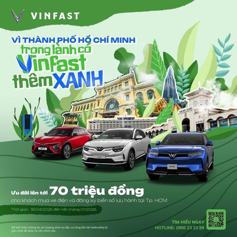 VINFAST TRIỂN KHAI CHÍNH SÁCH “VÌ TP. HỒ CHÍ MINH XANH” – ƯU ĐÃI HẤP DẪN LÊN ĐẾN 70 TRIỆU ĐỒNG KHI MUA Ô TÔ ĐIỆN VINFAST