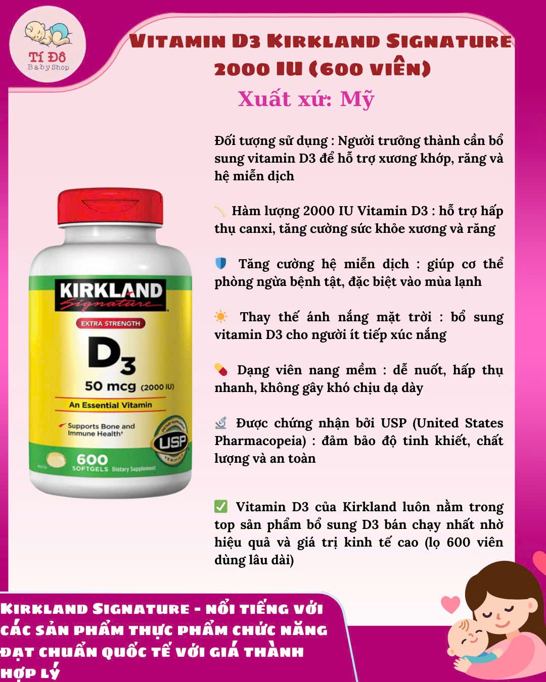 Vitamin D3 Kirkland (600 viên)