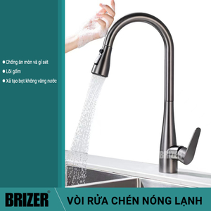 Vòi Rửa Chén Nóng Lạnh Dây Rút TiTan Xám Brizer BZ2033