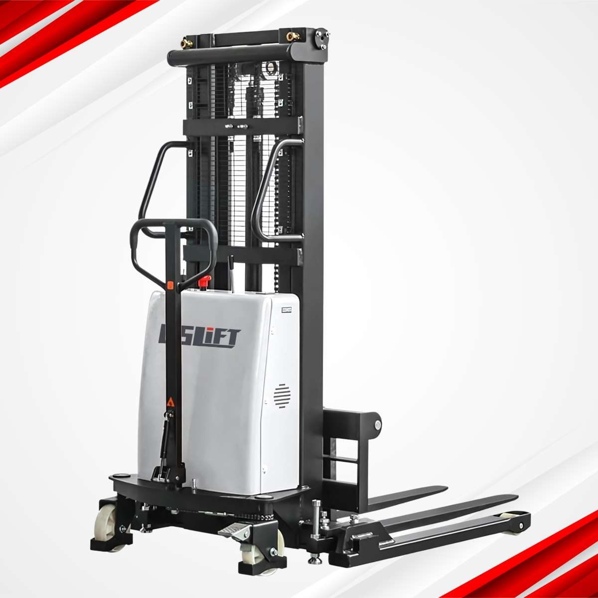 Xe nâng bán tự động chân rộng - dùng cho pallet 2 mặt