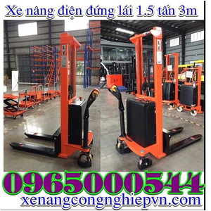 Xe nâng điện 3m tải trọng 1.5 tấn đi bộ lái sẵn hàng giá rẻ