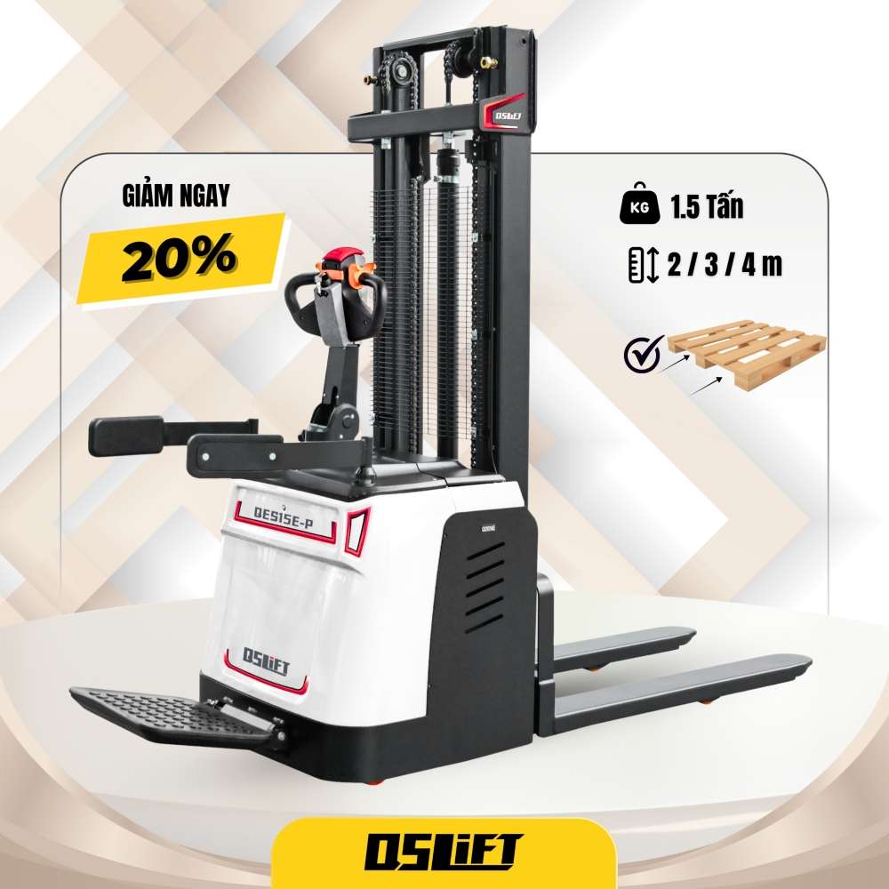 Xe Nâng Điện Stacker 1.5 Tấn Có Bệ Lái