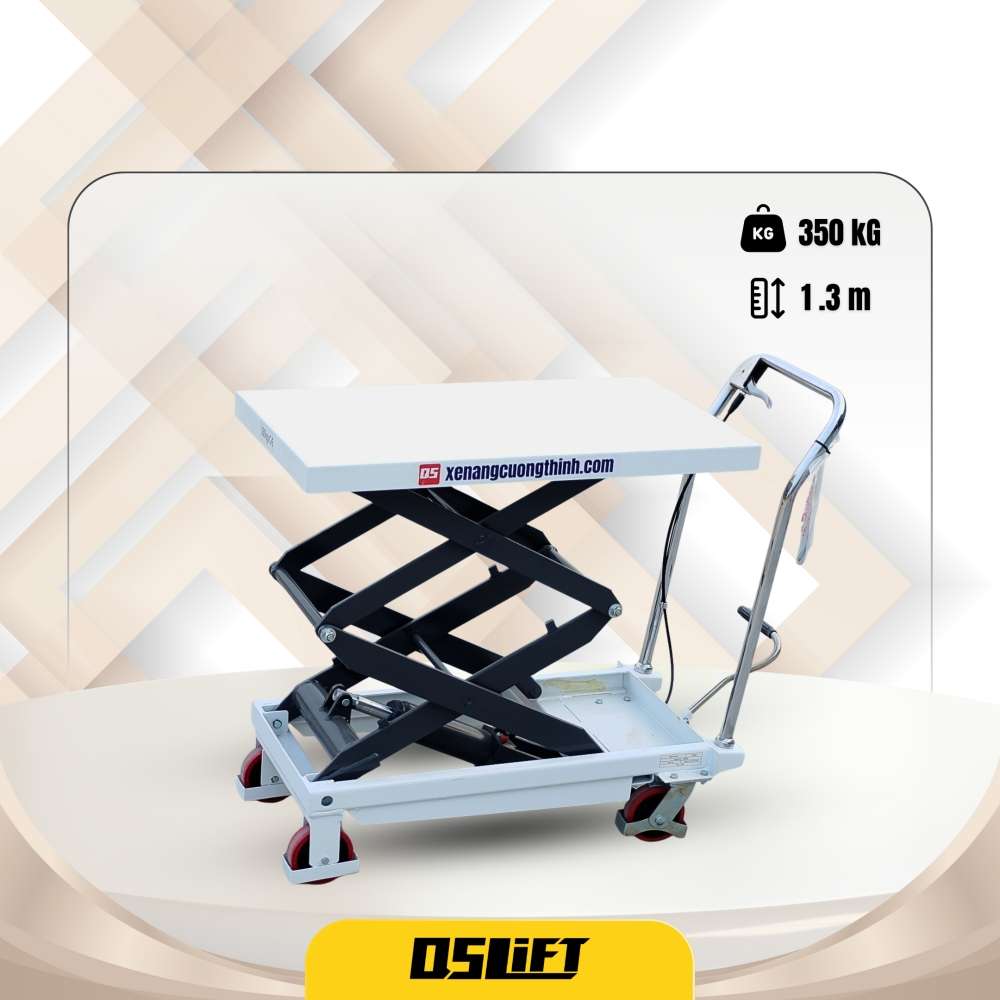 Xe nâng mặt bàn 350kg - 2 tầng khung - cao 1.3m
