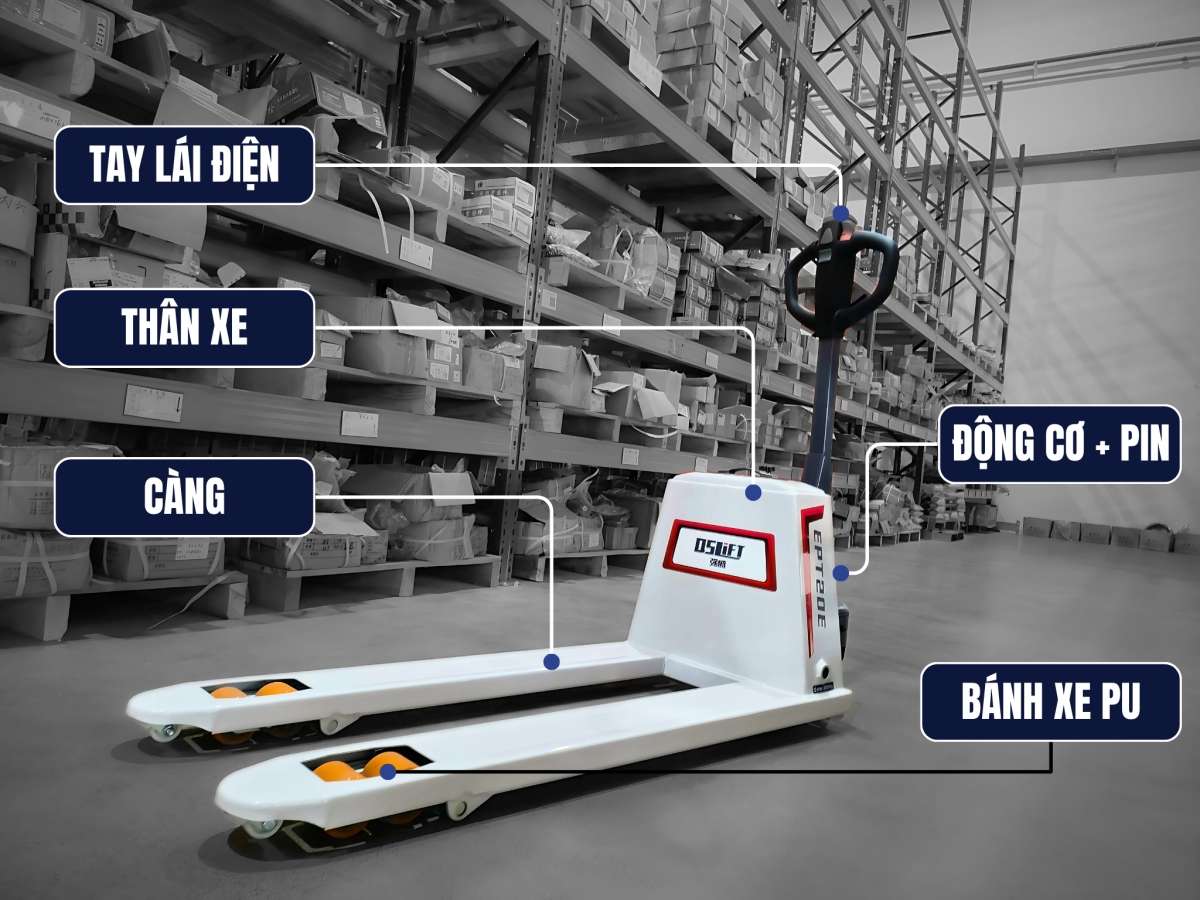 Cấu tạo các bộ phận xe nâng tay điện thấp 2 Tấn Lithium | QSLift EPT20E