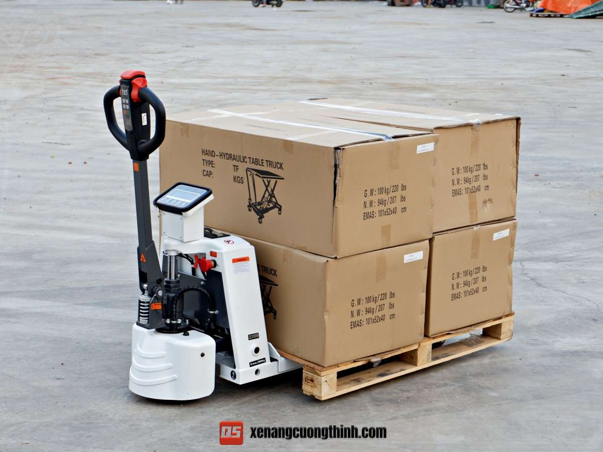 Xe Nâng Điện Thấp Gắn Cân Điện Tử