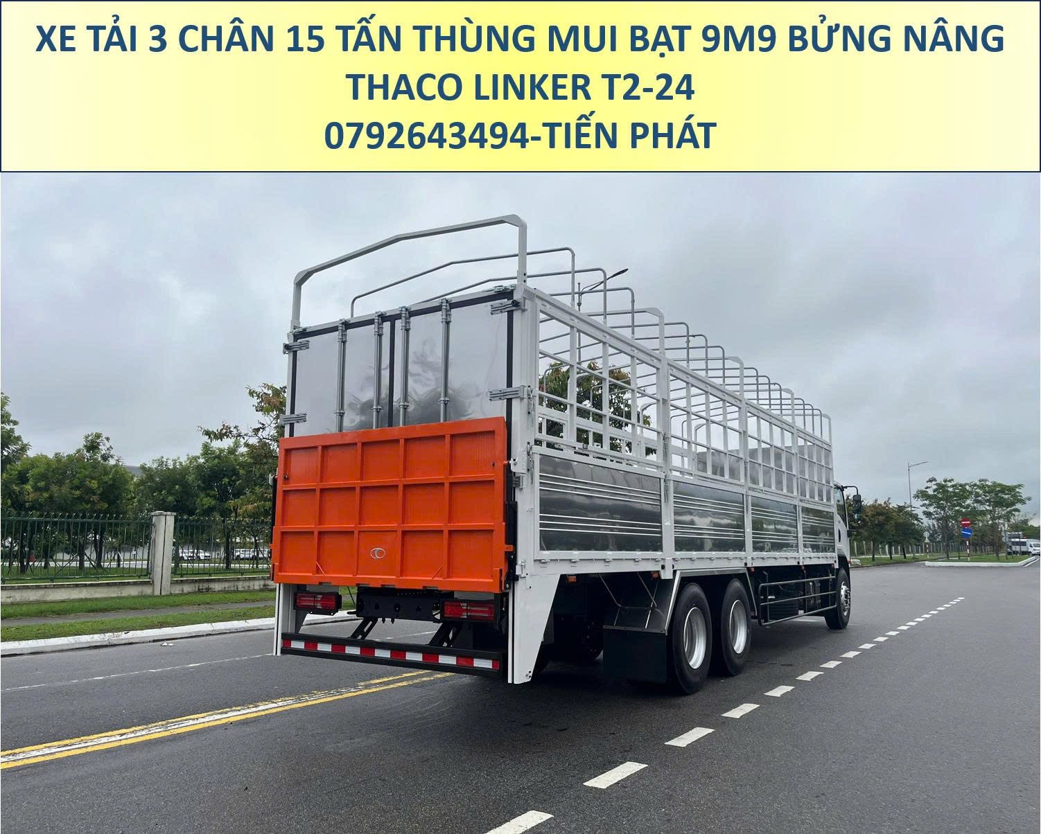 Xe Tải 3 Chân 15 Tấn Thùng Mui Bạt 9m9 Bửng Nâng Thaco Linker T2-24