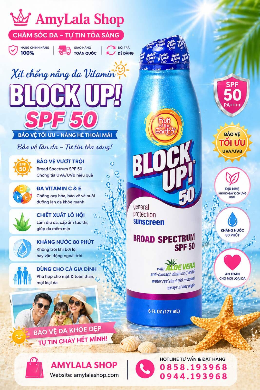 Xịt chống nắng Block Up! SPF50 Broad Spectrum Sunscreen dưỡng trắng da - 0858193968 - 0944193968 - amylalashop.com -