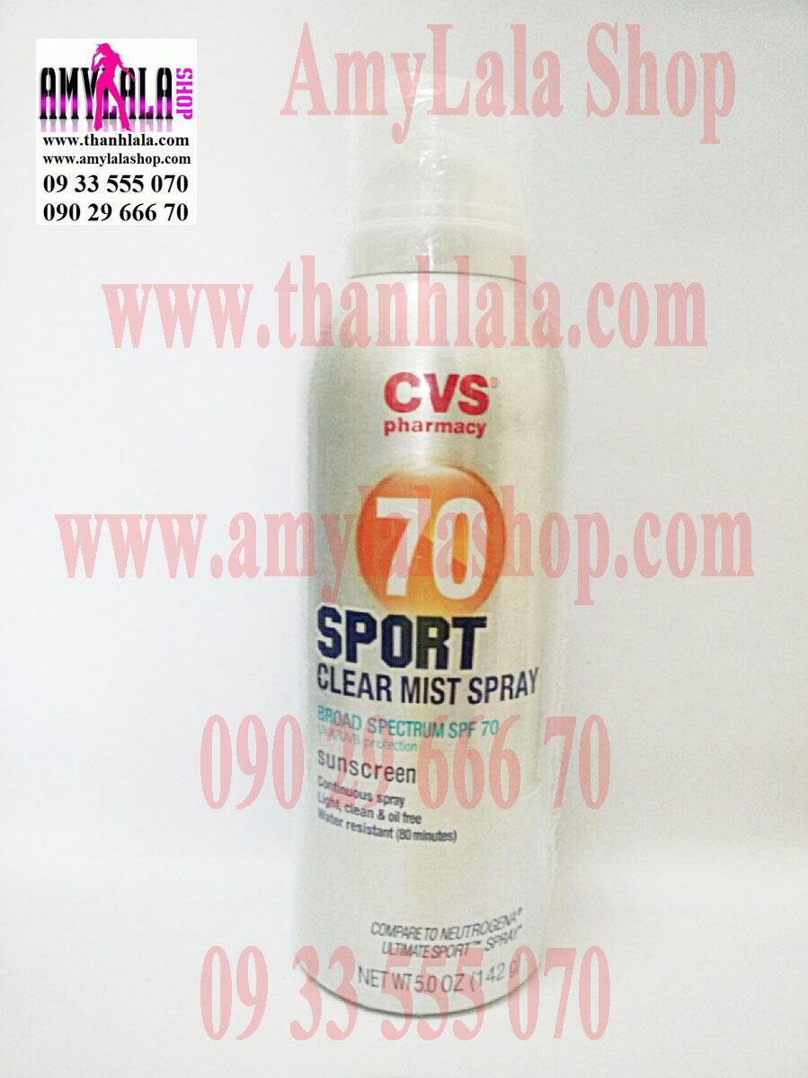 Xịt chống nắng làm sáng da CVS Sport Clear Mist Spray Sunscreen SPF70 142g - 0933555070 - 0902966670