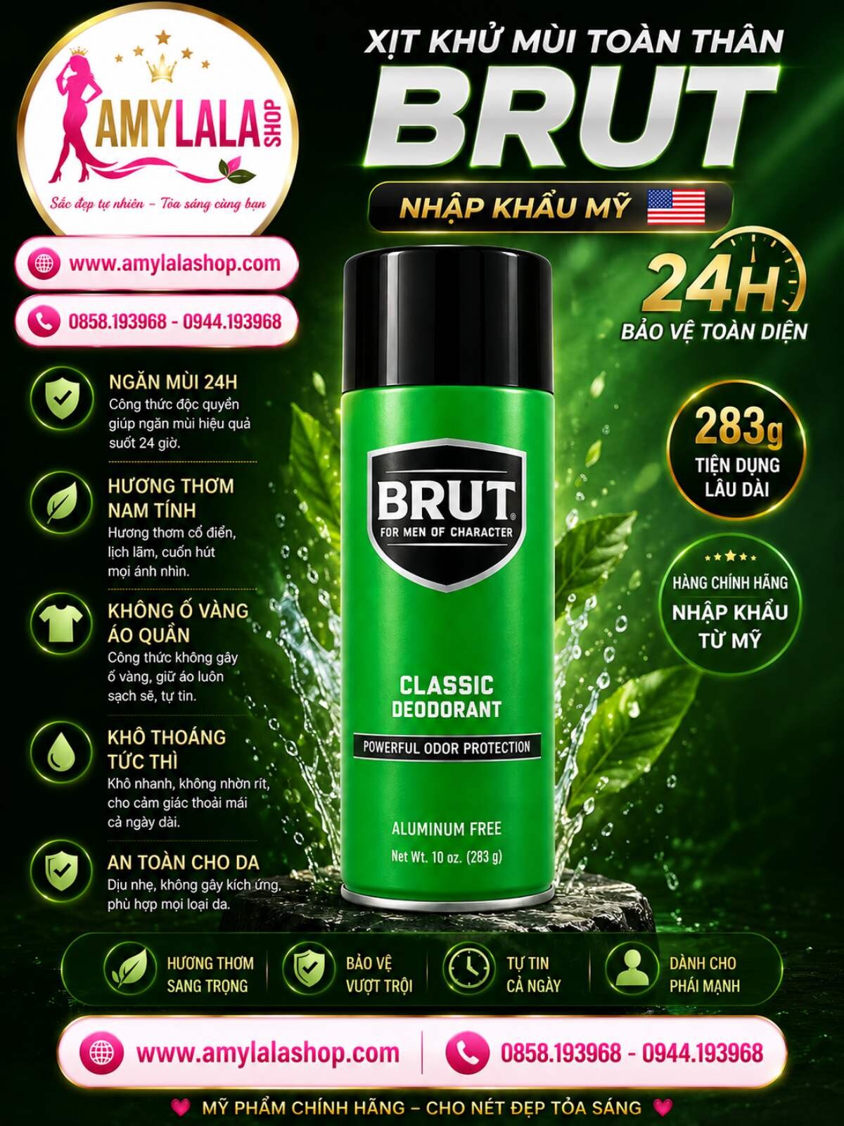 Xịt khử mùi Brut 283g Deodorant Original nhập khẩu Mỹ - 0858193968 - 0944193968 - amylalashop.com -