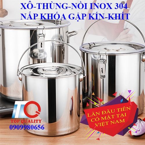 Xô inox 304 có nắp khóa kín chống tràn