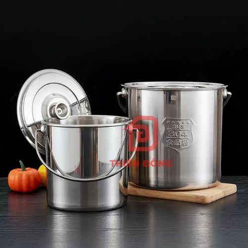 Xô Inox 304 Kích Thước 30x30cm (21 Lít) Cao Cấp, Có Nắp Đậy