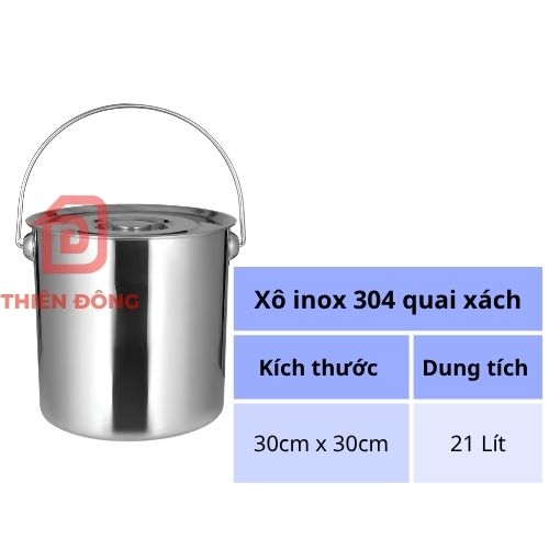 Xô Inox 304 Kích Thước 30x30cm (21 Lít) Cao Cấp, Có Nắp Đậy
