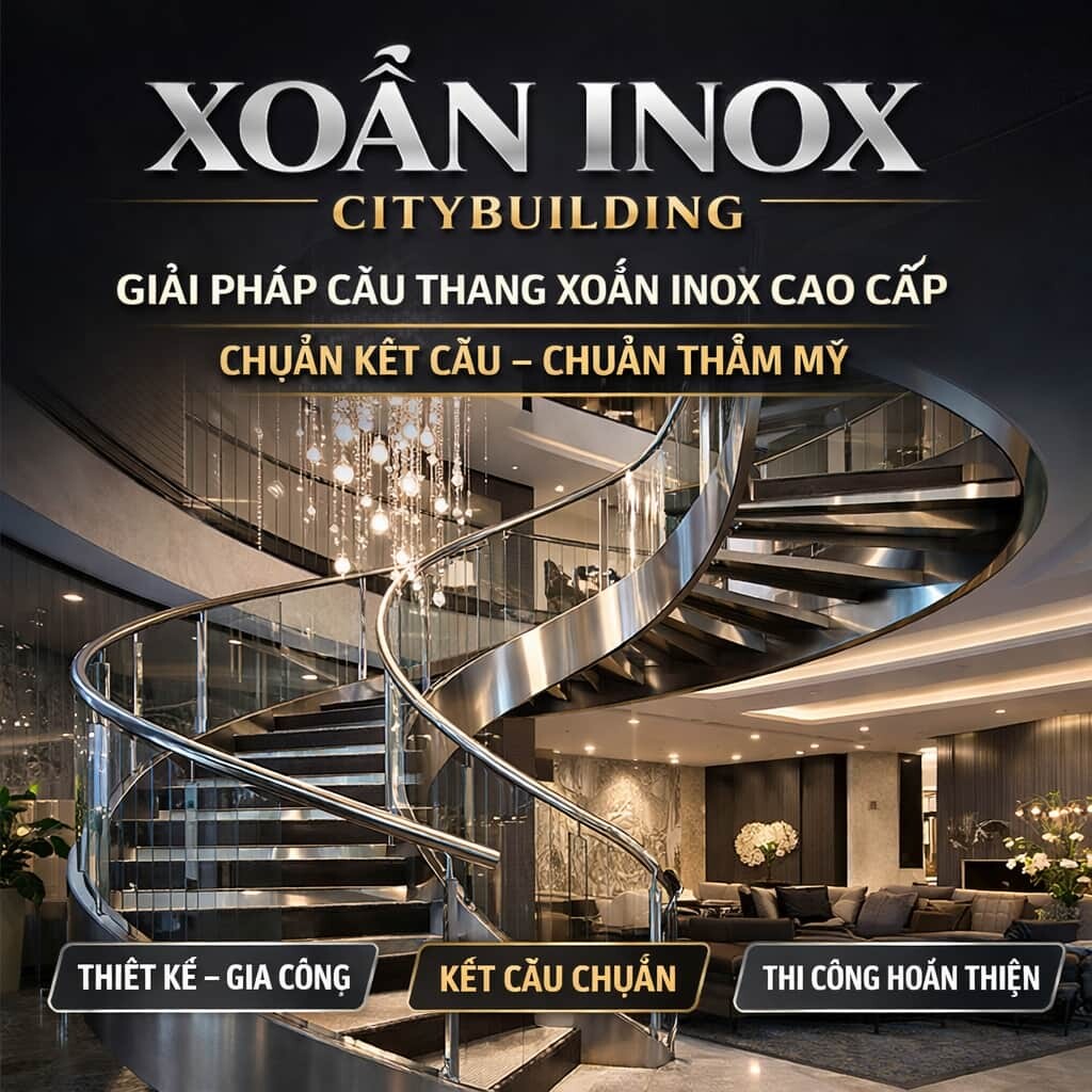 XOẮN INOX CITYBUILDING – CẦU THANG XOẮN INOX ĐẸP, SANG, CHUẨN KẾT CẤU THEO YÊU CẦU