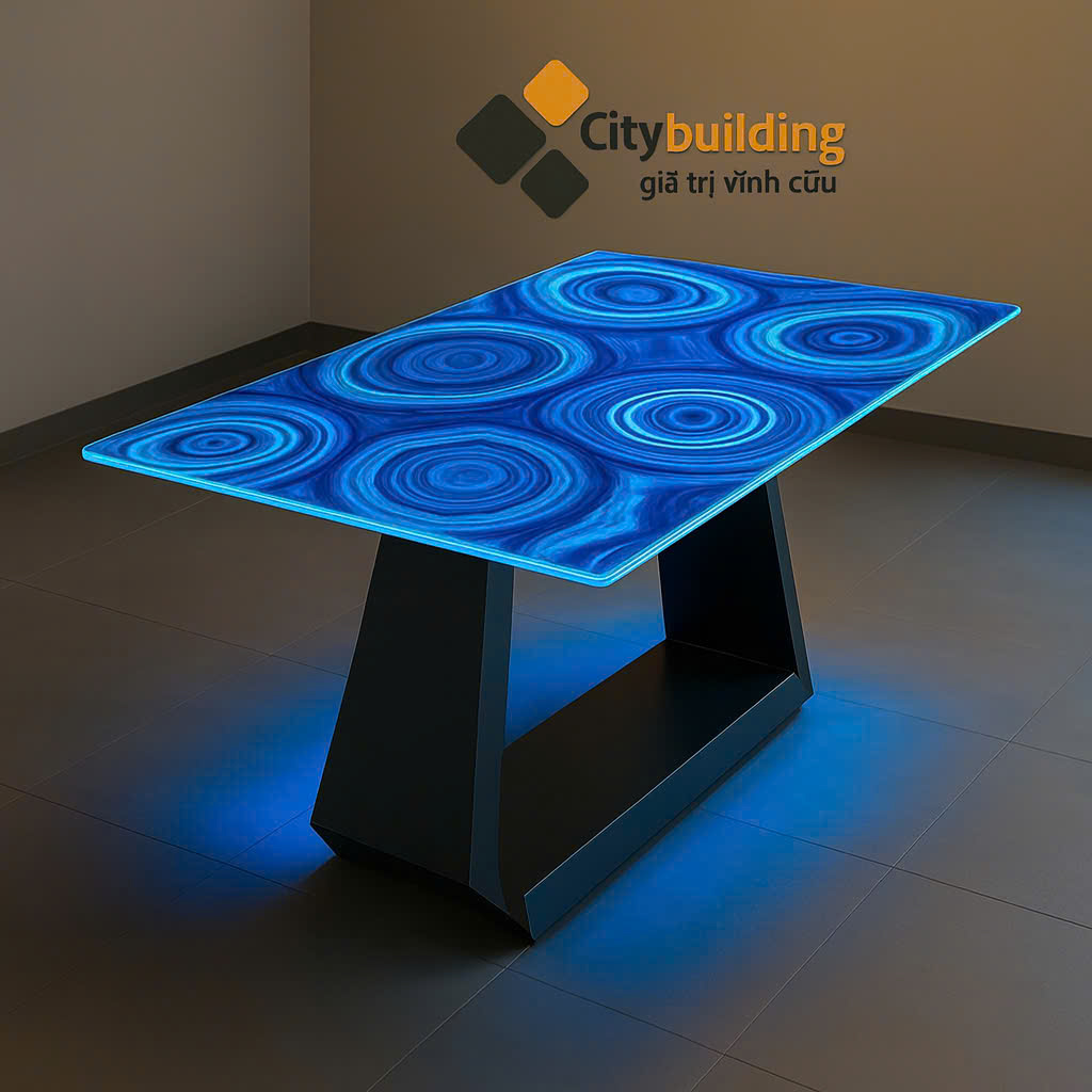 🔖 BÀN ĂN MẶT KÍNH BLUE AGATE GALAXY 💎 MẮT NGỌC LAM THIÊN HÀ – CITYBUILDING SẢN XUẤT THEO YÊU CẦU