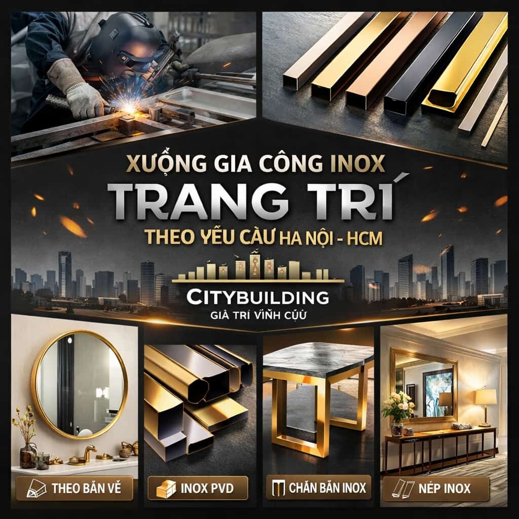 XƯỞNG GIA CÔNG INOX TRANG TRÍ THEO YÊU CẦU HÀ NỘI HCM CITYBUILDING