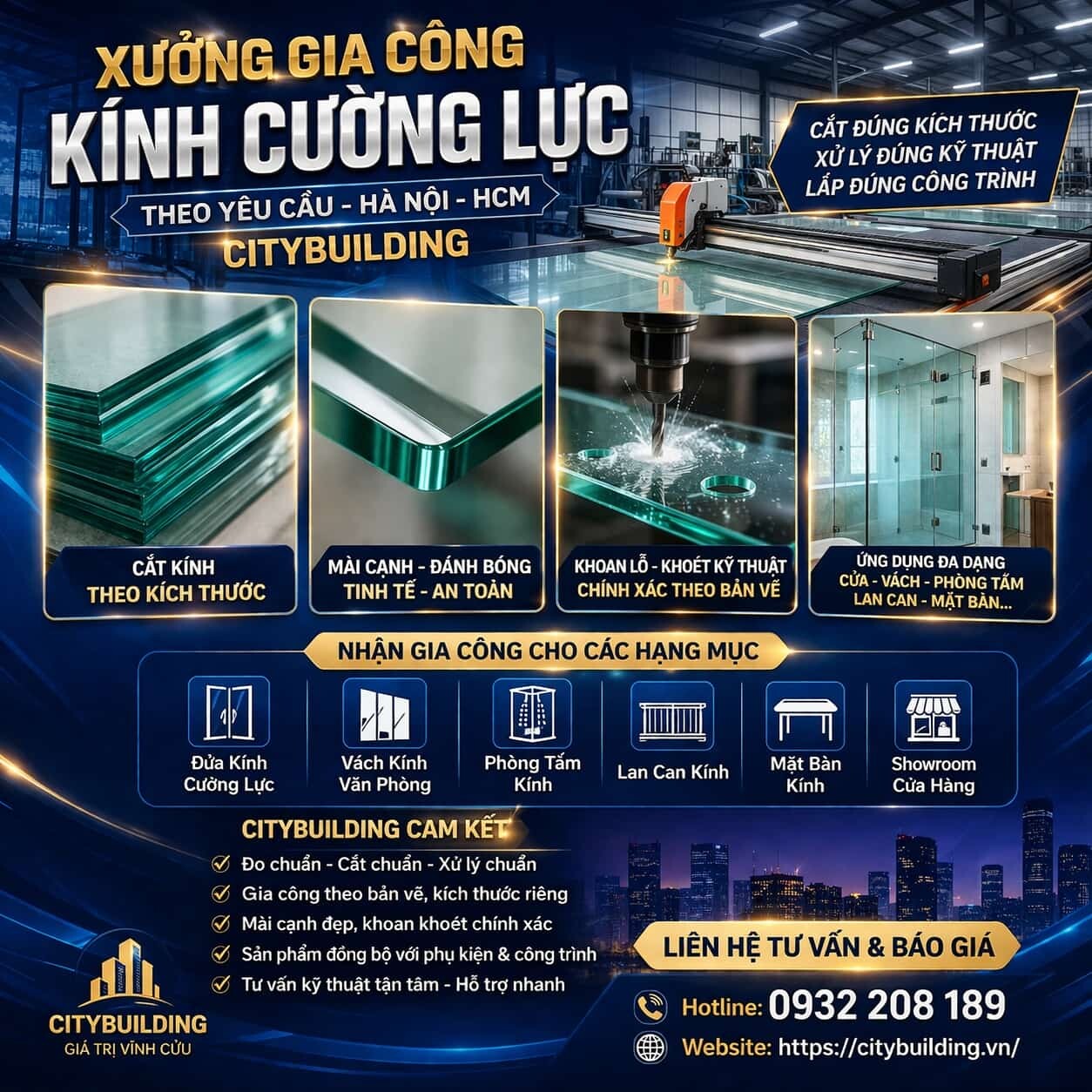 XƯỞNG GIA CÔNG KÍNH CƯỜNG LỰC THEO YÊU CẦU HÀ NỘI HCM CITYBUILDING