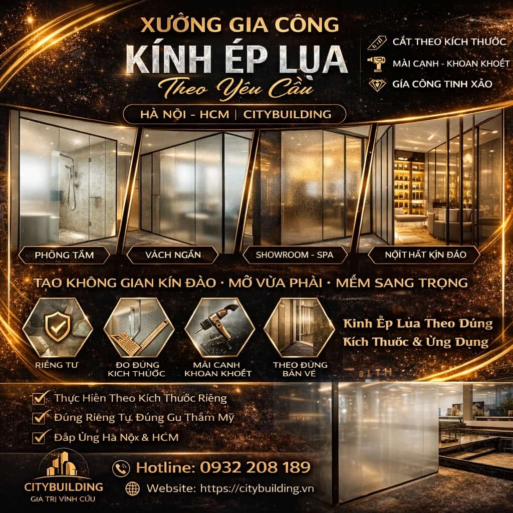 XƯỞNG GIA CÔNG KÍNH ÉP LỤA THEO YÊU CẦU HÀ NỘI HCM CITYBUILDING