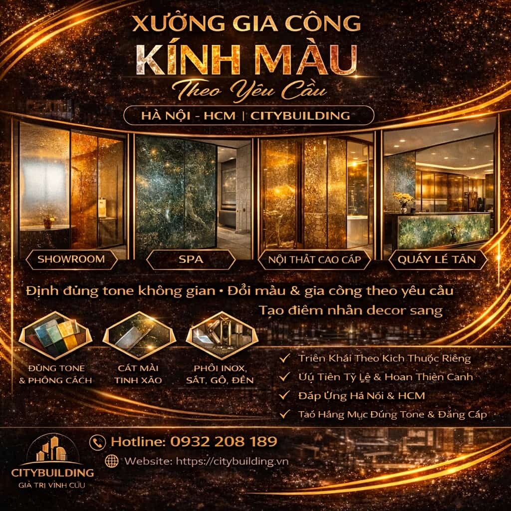XƯỞNG GIA CÔNG KÍNH MÀU THEO YÊU CẦU HÀ NỘI HCM CITYBUILDING