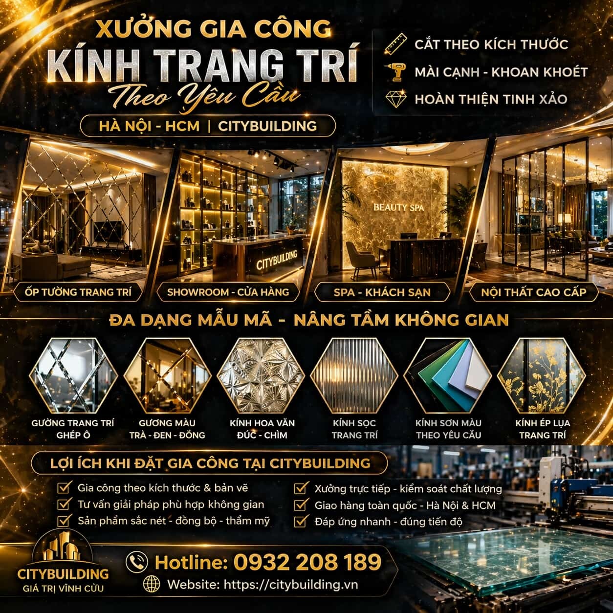 XƯỞNG GIA CÔNG KÍNH TRANG TRÍ THEO YÊU CẦU HÀ NỘI HCM CITYBUILDING