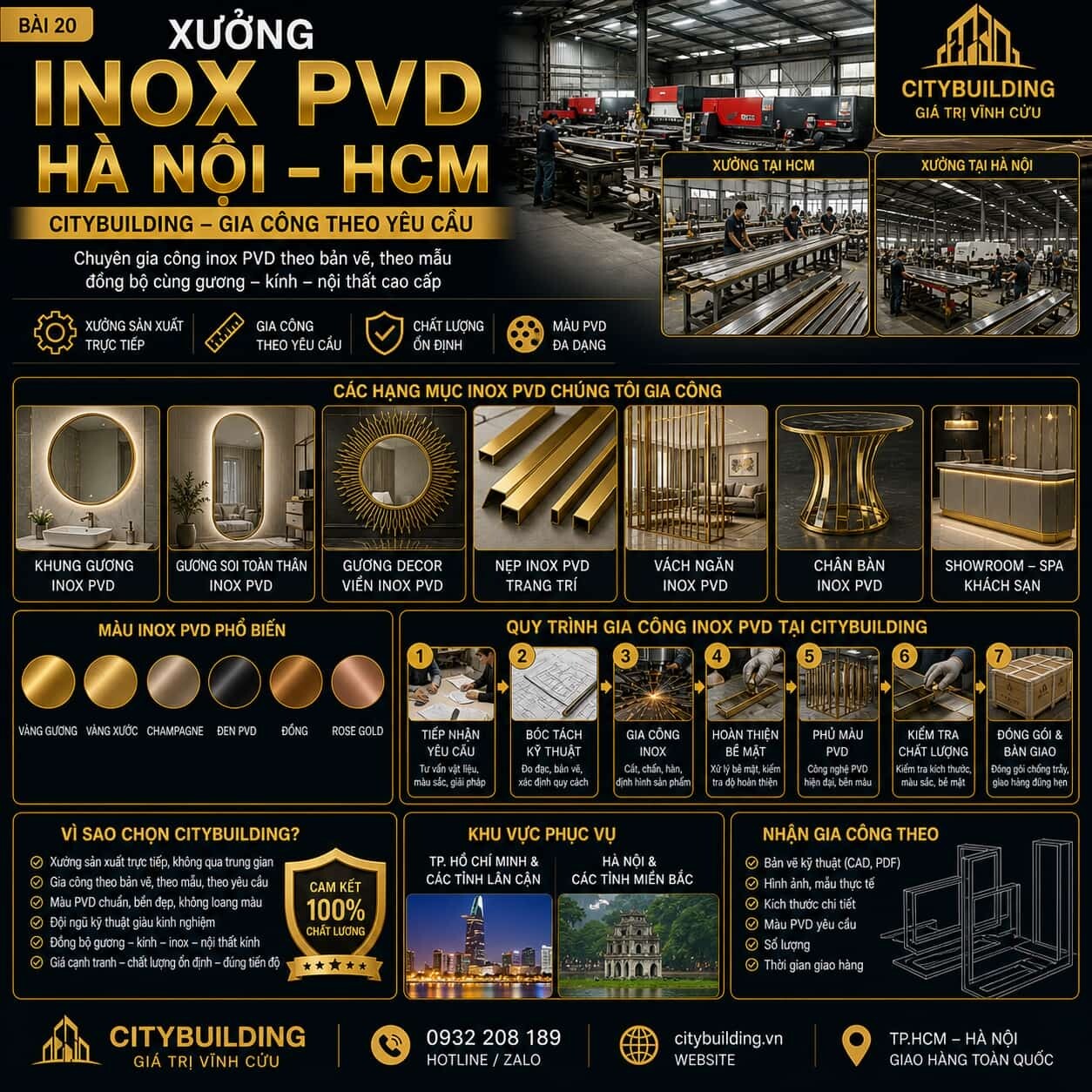 XƯỞNG INOX PVD HÀ NỘI HCM CITYBUILDING – GIA CÔNG THEO YÊU CẦU