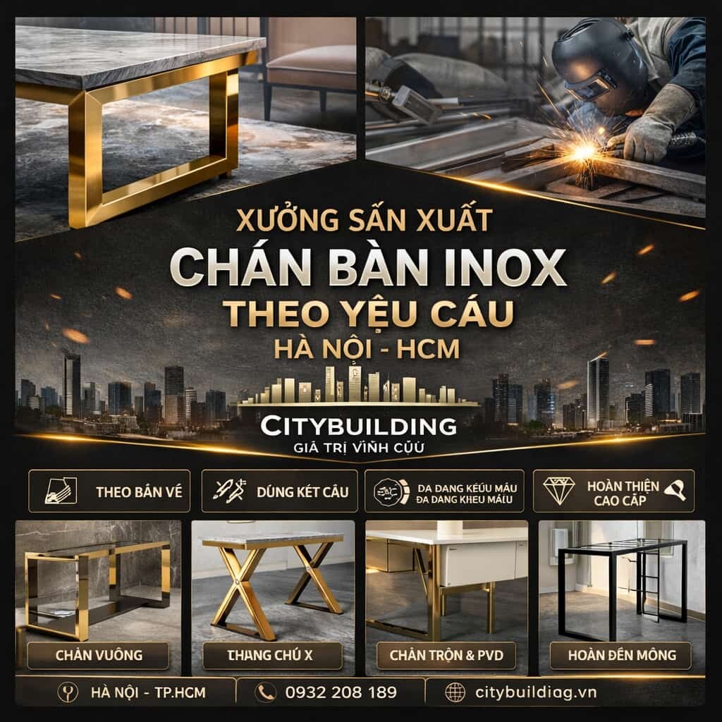 XƯỞNG SẢN XUẤT CHÂN BÀN INOX THEO YÊU CẦU HÀ NỘI HCM CITYBUILDING