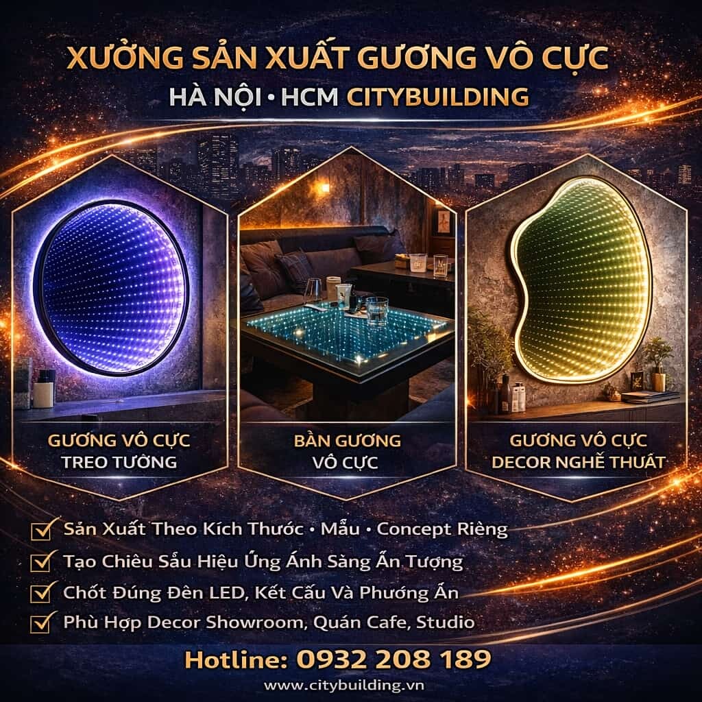 XƯỞNG SẢN XUẤT GƯƠNG VÔ CỰC THEO YÊU CẦU HÀ NỘI HCM CITYBUILDING