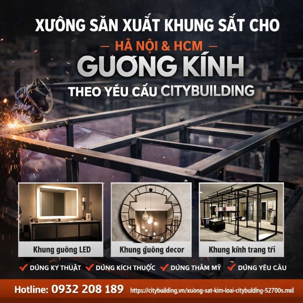 XƯỞNG SẢN XUẤT KHUNG SẮT CHO GƯƠNG KÍNH THEO YÊU CẦU CITYBUILDING