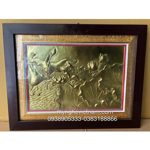 Tranh hồ sen chạm đồng 3D kt 30x40cm quà tặng ý nghĩa