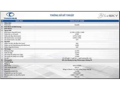 XE KHÁCH THACO 47 CHỖ TB120 BẢN ĐỦ MÁY 375Ps