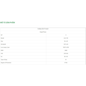 Máy Bơm Chìm Trục Ngang LuBi 1 Phase - 2HP- LHL159