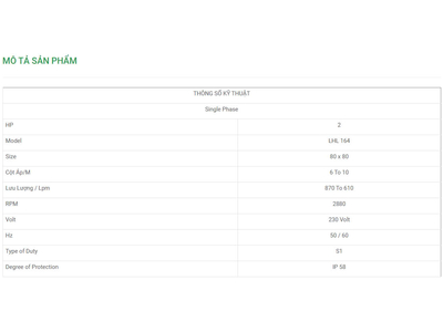 Máy Bơm Chìm Trục Ngang LuBi 1 Phase - 2HP- LHL164