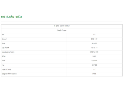 Máy Bơm Chìm Trục Ngang LuBi 1 Phase - 1.5HP- LHL 157
