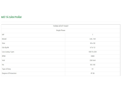 Máy Bơm Chìm Trục Ngang LuBi 1 Phase - 1HP- LHL 154