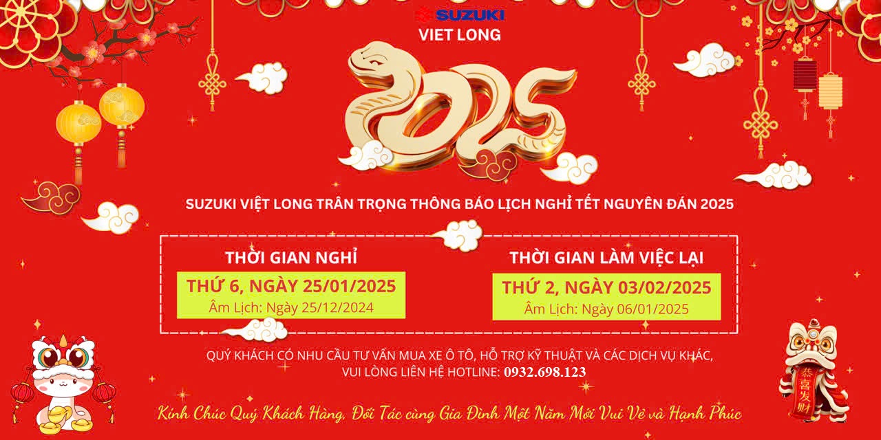 Lịch nghỉ tết Nguyên Đán 2025 - Suzuki Việt Long