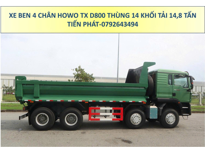 XE BEN 4 CHÂN HOWO TX D800 THÙNG 12,3 KHỐI TẢI TRỌNG 14,8 TẤN