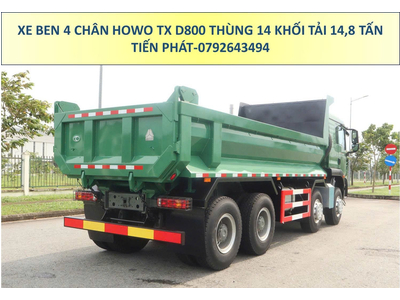 XE BEN 4 CHÂN HOWO TX D800 THÙNG 12,3 KHỐI TẢI TRỌNG 14,8 TẤN